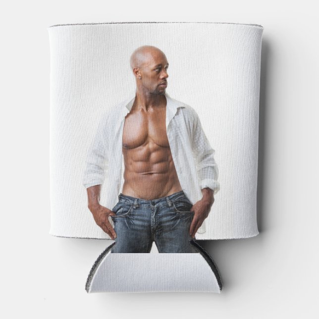 Hot Guy Nice Pecs Muscular Abs Beach Shirtless Can Cooler (Front)