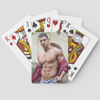 Hot Guy Sexy Bare Chest Open Shirt Hunk Playing Ca Cards