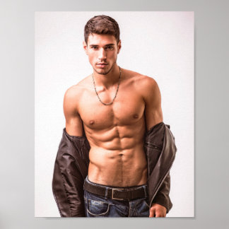 Hot Guy Sexy Man Shirtless Stud Blue Jeans Leather Poster