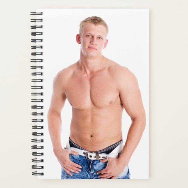 Hot Guy Sexy Shirtless Muscle Man Blonde Hunk Jean Planner (Front)