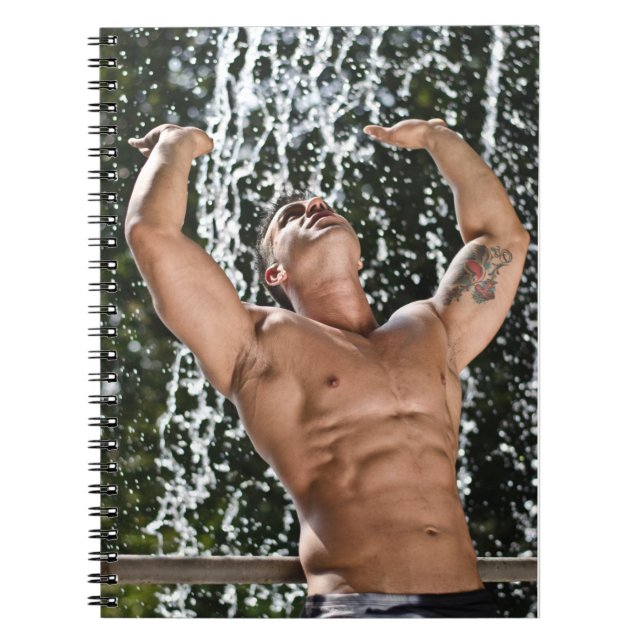 Hot Guy Waterfall Sexy Shirtless Muscle Man Hunk Notebook (Front)