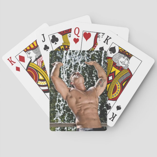 Hot Guy Waterfall Sexy Shirtless Muscle Man Hunk P Playing Cards (Back)