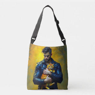 Hot guy with a cat crossbody bag