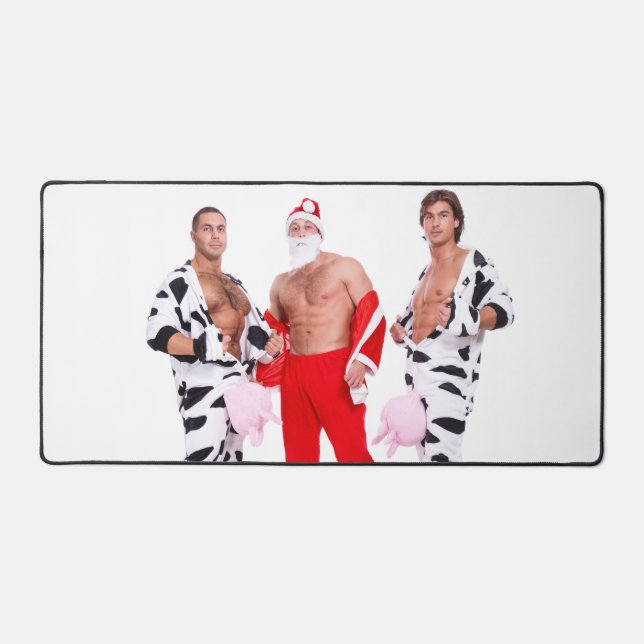 Hot Guys Muscular Men Santa Outfit Funny Christmas Desk Mat (Front)