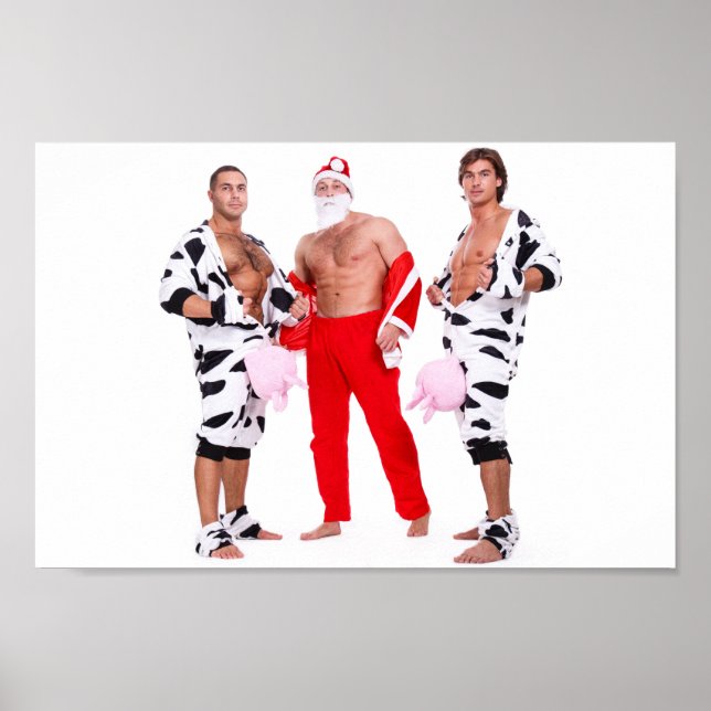 Hot Guys Muscular Men Santa Outfit Funny Christmas Poster (Front)
