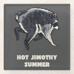 Hot Jimothy Summer Funny Racoon Meme Animal Glass Coaster