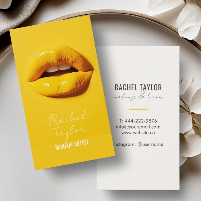 Hot Lips | Cool Yellow Makeup Business Card (Creator Uploaded)