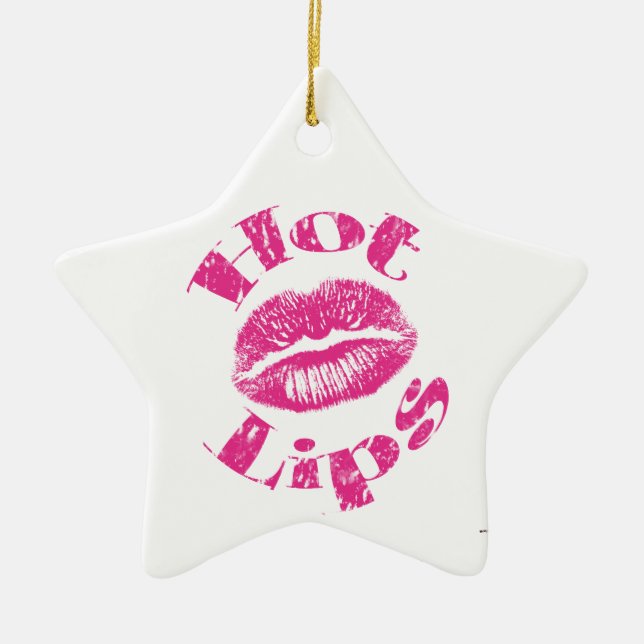 Hot Lips! Pink Lips Ceramic Ornament (Front)