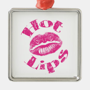Hot Lips! Pink Lips Metal Ornament