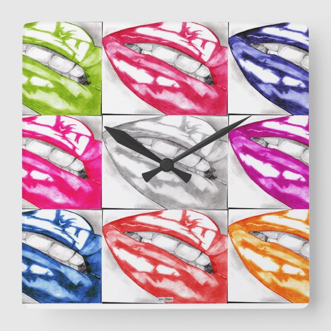 Hot Lips Pop Art Square Wall Clock (Front)