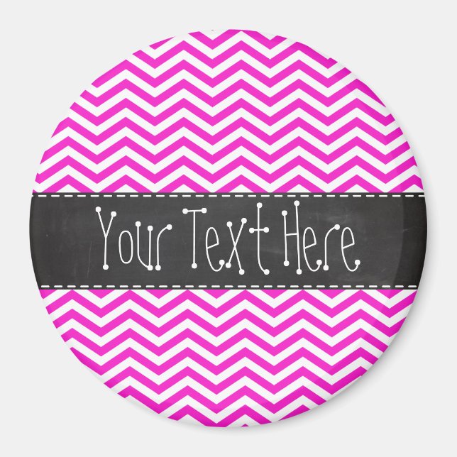 Hot Magenta Chevron Stripes; Retro Chalkboard look Magnet (Front)