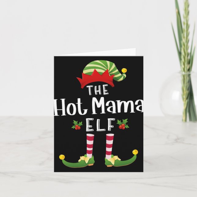 Hot Mama Christmas Elf Matching Pajama X-mas Party Card (Front)