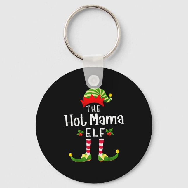 Hot Mama Christmas Elf Matching Pajama X-mas Party Key Ring (Front)
