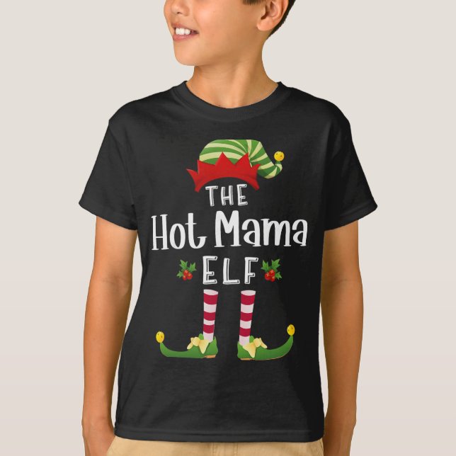 Hot Mama Christmas Elf Matching Pajama X-mas Party T-Shirt (Front)