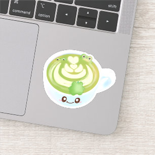 Hot Matcha Green Tea Latte With Cute Frogs
