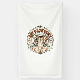 Hot Meow Sauce Cat Hot Sauce Spicy Food Cat Vintag Banner