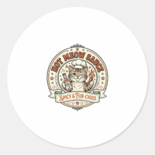 Hot Meow Sauce Cat Hot Sauce Spicy Food Cat Vintag Classic Round Sticker