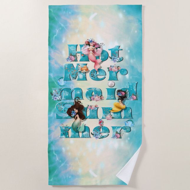 Hot Mermaid Summer Beach Towel (Front)
