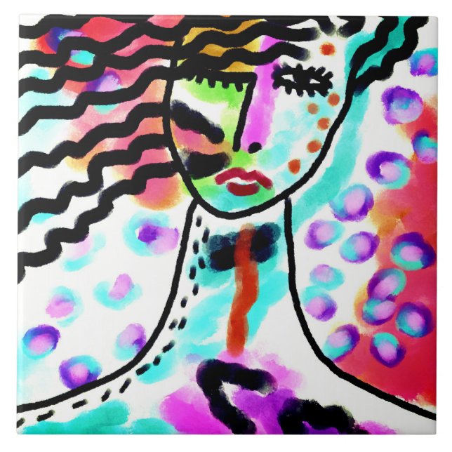 Hot Mess Abstract Digital Painting  Ceramic Tile (Front)