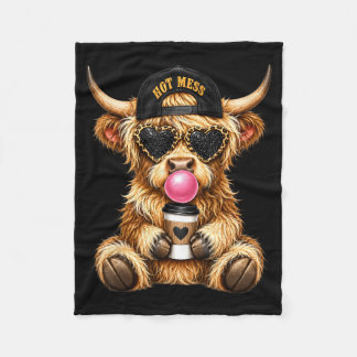 Hot Mess Highland Cow Cute Heifer Blowing Fleece Blanket