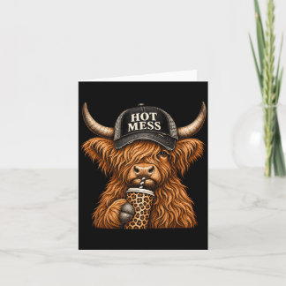 Hot Mess Highland Cow Funny Cute Coffee Lover Card