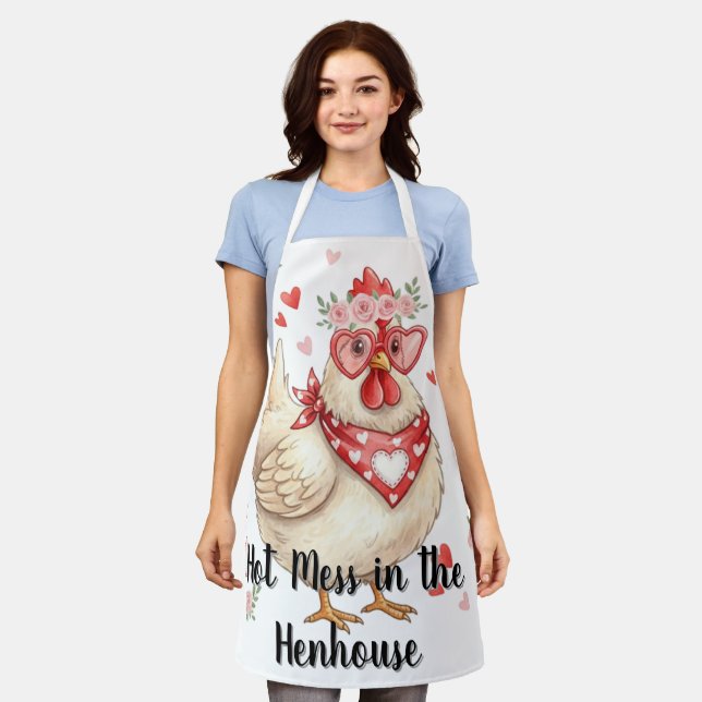 Hot Mess in the Henhouse Valentine Chicken Apron (Worn)