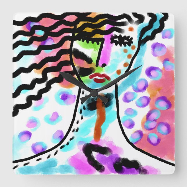 Hot Mess Original Abstract Art Square Wall Clock (Front)