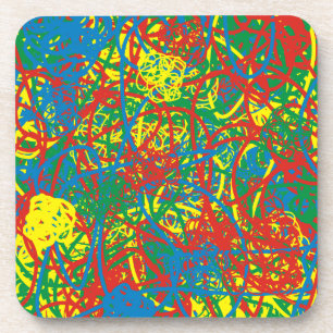 Hot mess red blue yellow green scribbles crayons coaster