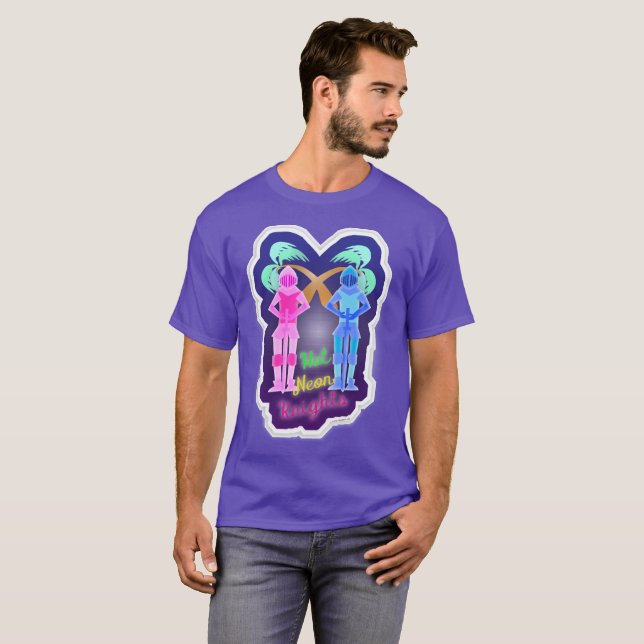 Hot Neon Knights Retro Vaporwave Cartoon Motto T-Shirt (Front Full)