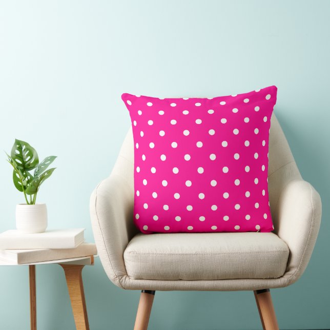 Hot Neon Pink and White Polka Dots Cushion (Chair)