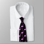 Hot neon pink flamingo bird exotic animal print tie<br><div class="desc">Hot neon pink flamingo bird exotic animal print neck tie. Cool tie for wedding groom,  boss,  co worker,  dad,  husband,  boyfriend etc. Trendy clothing accessories with tropical pattern design. Customizable black background color. Fun Birthday or Father's Day gift ideas.</div>