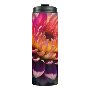 Hot Orange and Pink Dahlia Flower Thermal Tumbler