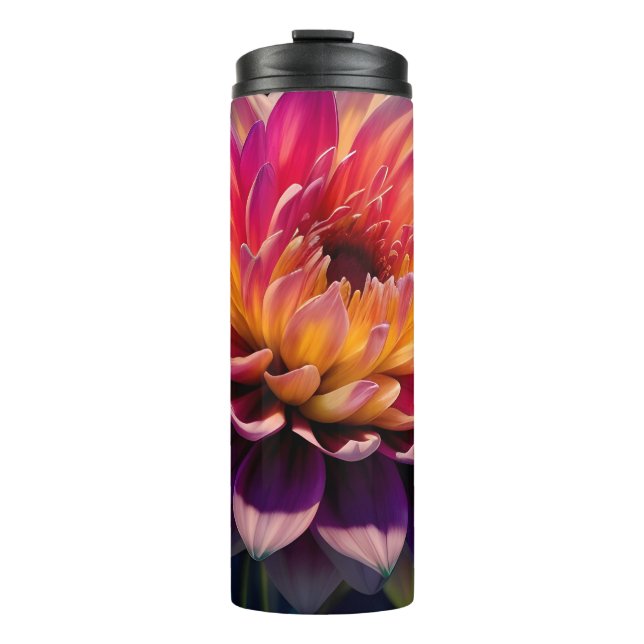 Hot Orange and Pink Dahlia Flower Thermal Tumbler (Front)