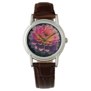 Hot Orange and Pink Dahlia Flower Watch