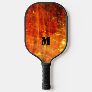 Hot Orange Black Flame Cool Monogram  Pickleball Paddle