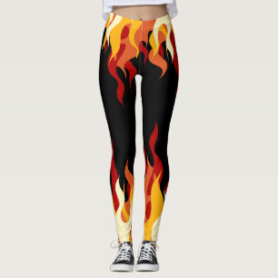 'Hot Pants' Flames on Black Leggings
