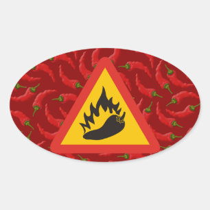 Hot pepper danger sign oval sticker