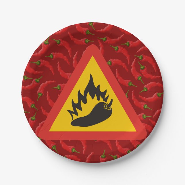 Hot pepper danger sign paper plate (Front)