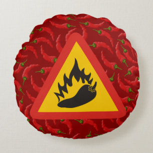 Hot pepper danger sign round cushion