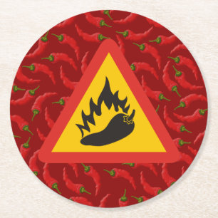 Hot pepper danger sign round paper coaster
