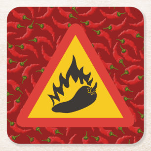 Hot pepper danger sign square paper coaster