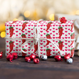 Hot Pepper Diva Pink Hearts Pattern Drawing Wrapping Paper