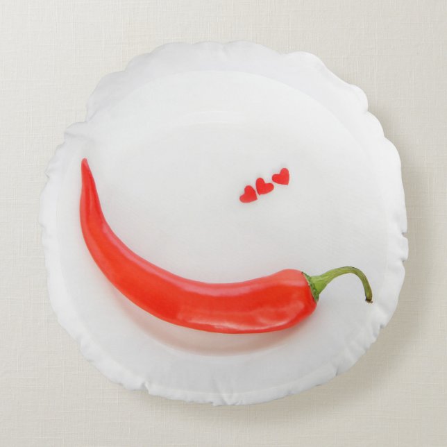 Hot pepper Hearts white red   Round Cushion (Front)
