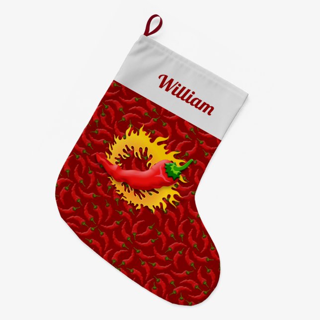 Hot Pepper with Flame Christmas Stocking (Front (Hanging))