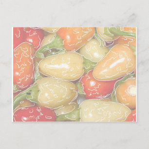 Hot peppers, faded background with tracing postcard