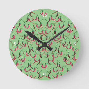 Hot Peppers Round Clock