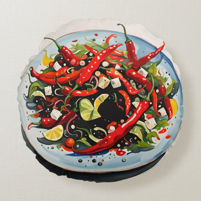 Hot Peppers Salad  Round Cushion (Front)