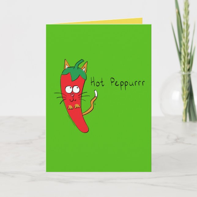 Hot Peppurrrr Cute Cat Pepper Funny Greeting Card (Front)