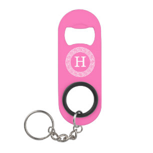 Hot Pink2 Wht Greek Key Rnd Frame Initial Monogram