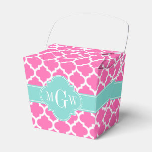 Hot Pink2 Wt Moroccan #5 Turquoise 3 Init Monogram Favour Box